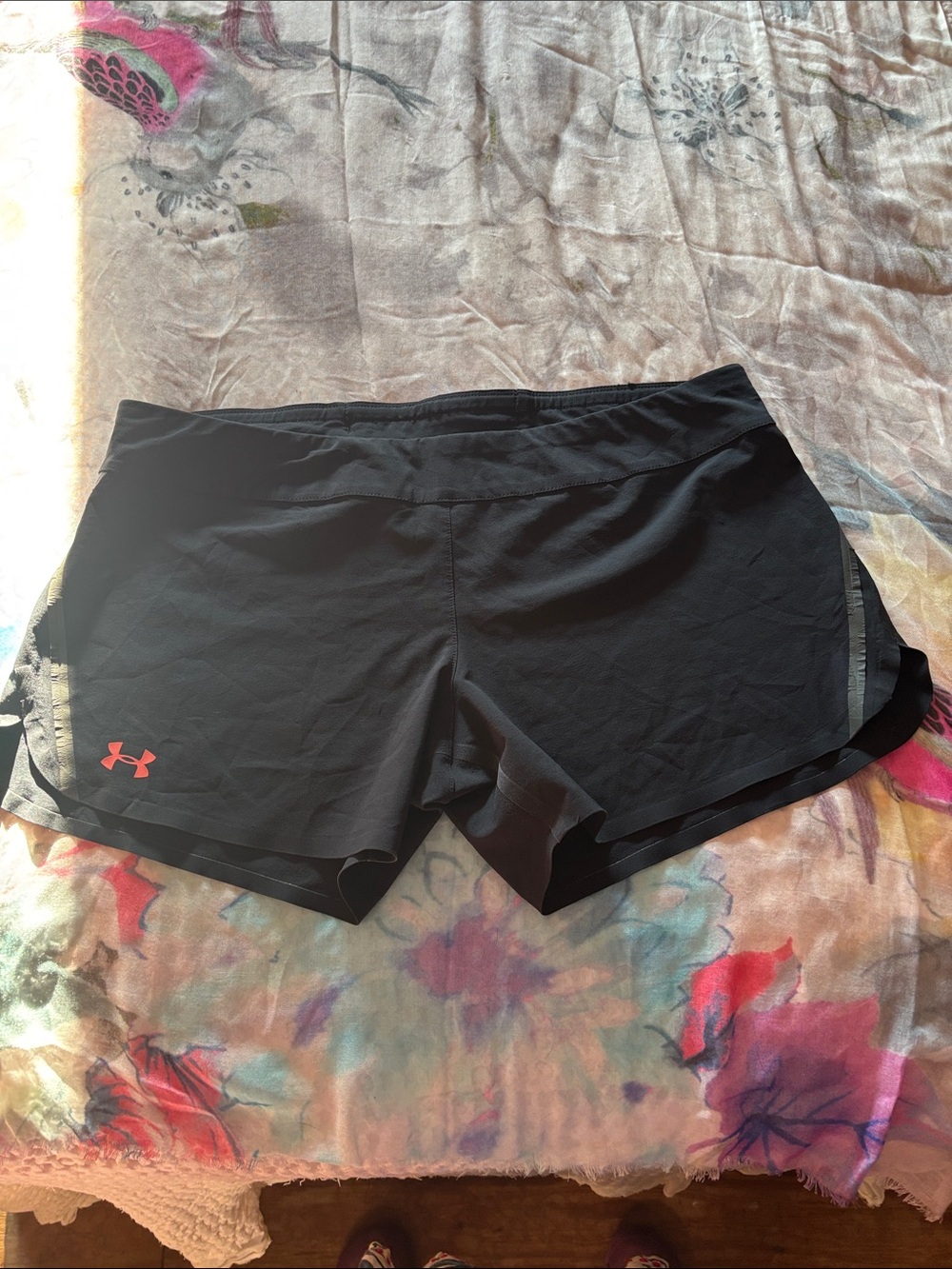 Under Armour Women’s Black Run Shorts with Coral Logo